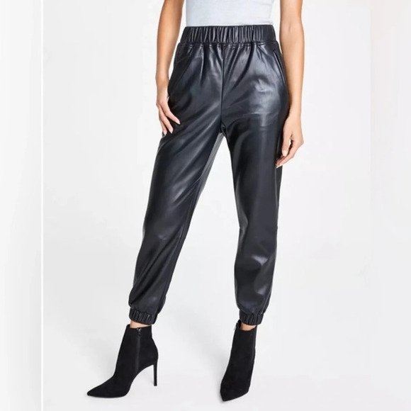 Storets Faux leather jogger black pants trousers elastic high waist size m - Picture 1 of 12